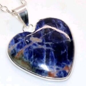 Sodalite Heart-Shaped Gemstone 925 Sterling Silver Handmade Necklace